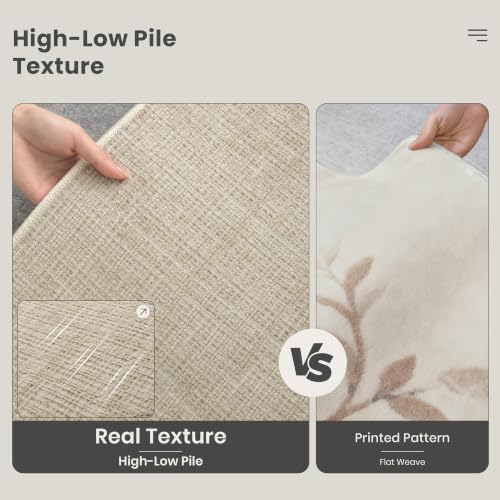 Valenrug 5x7 Area Rugs, High-Low Pile Washable Rugs for Living Room, Beige