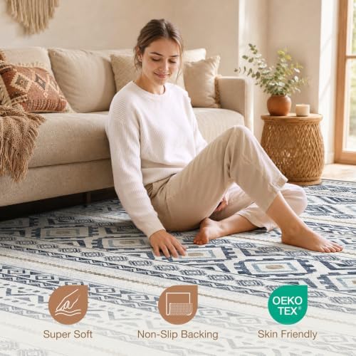 cotiled Boho 5x7 Area Rugs for Living Room: Soft Moroccan Washable Rug