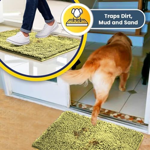 Muddy Mat® | Super Water Absorbent Door Mat Indoor, Microfiber Quick Dry Chenille Entryway Rug, Slip Resistant Front Door Mat, Indoor Mats for Entryway, Machine Washable Pet Rug, Yellow 24"x36"