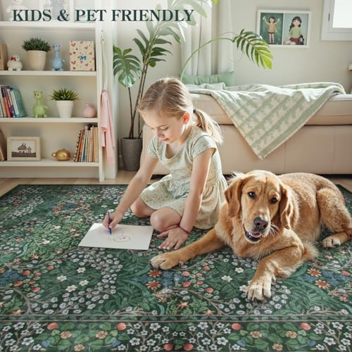 Lahome Floral 10x14 Area Rugs for Living Room, Soft 10x14 Washable Rugs