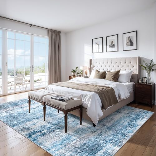 PLHXFR 10x14 Area Rug Living Room: Modern Abstract Washable Carpet Blue