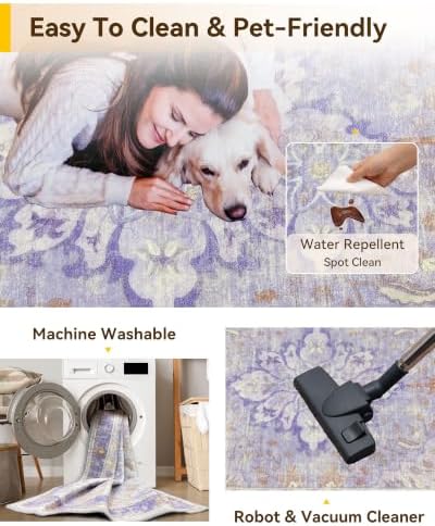 RELEANY Washable Area Rug, Runner 3'x10', Purple