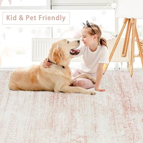 Pink Washable Rugs 5x7 Area Rugs for Living Room,Bedroom,Nursery,Carpet
