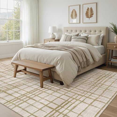 UERMEI 5x7 Area Rug Living Room Rugs Washable Neutral Green Brown Carpet