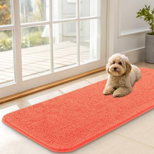 OLANLY Dog Door Mat for Muddy Paws 47x17, Super Absorbent Chenille Mud Mat