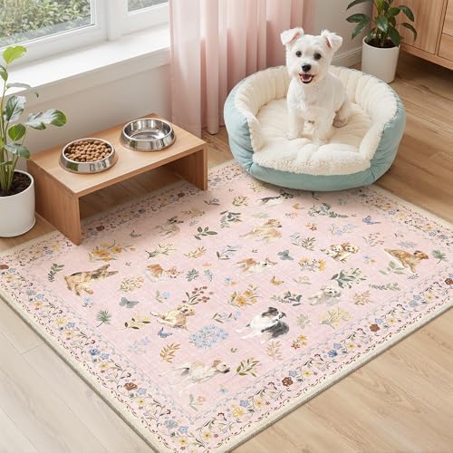 Soalmost 2x3 Dog Rugs for Entryway, Washable Door Mat Animal Soft Rug Pink