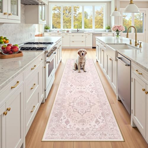 RELEANY Washable Area Rug, Runner 2'x7', Pink