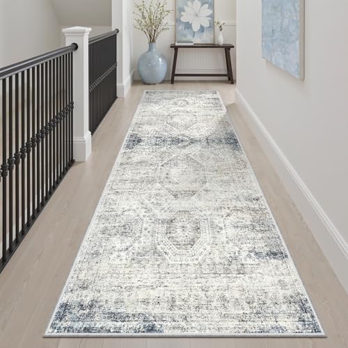 Soalmost Washable Runner Rug 2'6"x8' Kitchen Hallway Runners Blue/Ivory