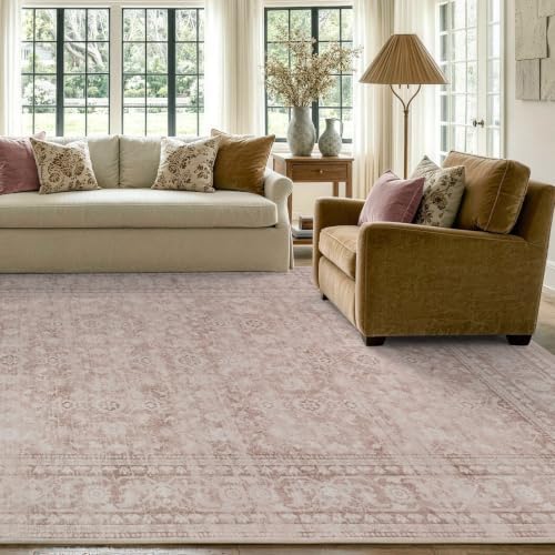 6x9 Ft Large Area Rugs for Living Room, Soft Non-Slip Machine Washable Rug, Vintage Stain Resistant Carpets for Bedroom Nursery Dining Room Home Decor (Grey Pink)