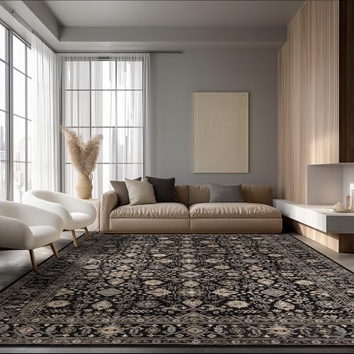 Ruaruarug Washable Area Rug 10×14 for Living Room, Ultra Soft, Black Gold