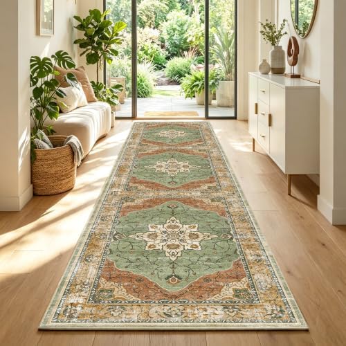 YARNSCAPE 2'6" x 8' Machine Washable Runner Rug, Non-Slip Low-Pile Carpet