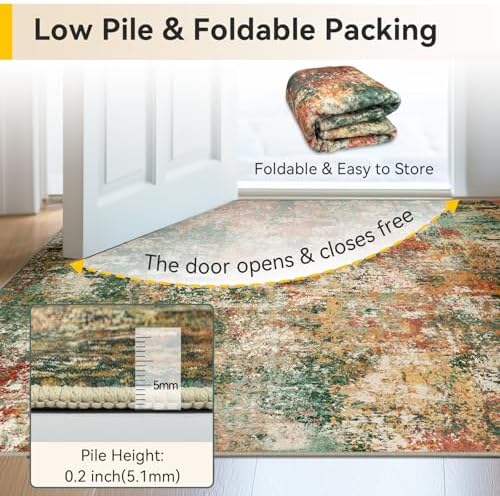 RELEANY Washable Square 8'x8' Area Rug for Living Room Green Multi