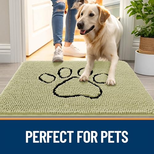 OLANLY Dog Door Mat for Muddy Paws 36x24, Paw Print Design Chenille Mud Mat