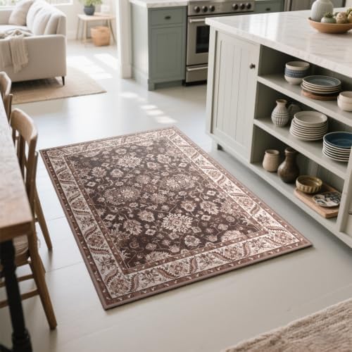 Hanples 4x6 Area Rugs for Living Room, Washable Rug Vintage Floral, Rust