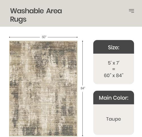 Valenrug Washable Rugs 5x7, Abstract Large Area Rugs for Living Room, Taupe