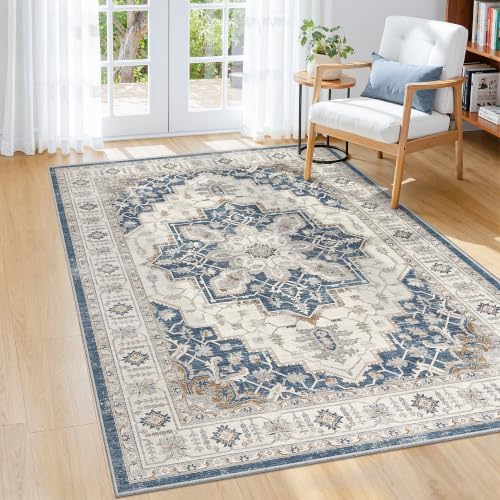 befbee 3x5 Washable Area Rug for Entryway, Low Pile Non Slip Carpet Blue