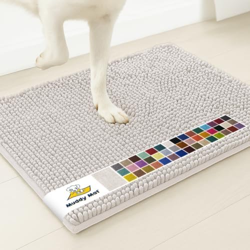 Muddy Mat® | Super Water Absorbent Door Mat Indoor, Microfiber Quick Dry Chenille Entryway Rug, Slip Resistant Front Door Mat, Indoor Mats for Entryway, Machine Washable Pet Rug, White 3ft x 3ft