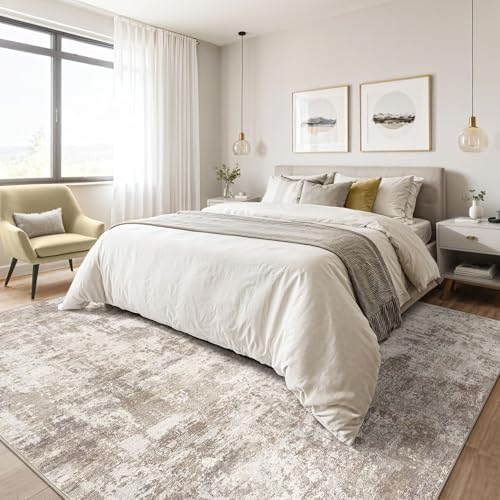 LOONGRUG 9x12 Area Rug Washable Large Neutral Modern Living Room Rugs