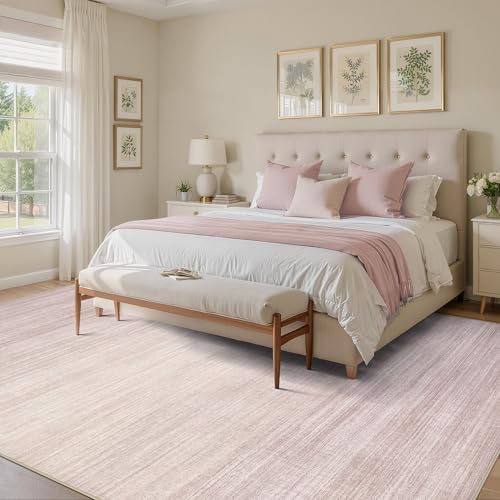 UERMEI 5x7 Washable Area Rug - Neutral Modern Abstract Living Room Rugs, Non-Slip Soft Large Indoor Floor Carpet for Bedroom Home Office & Under Dining Table Decor, Soft Pink