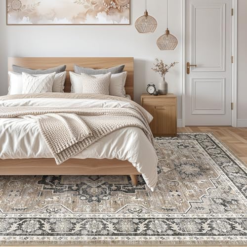 cotiled 6x9 Area Rug for Living Room, Washable, Traditional, Black Brown