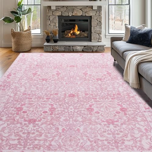 9x12 Washable Area Rugs for Living Room Soft Carpet (Pink)