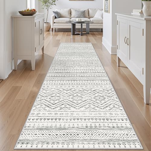 Miukiki 2x10 Runner Rug for Living Room Washable Non Slip Hallway Rug Grey