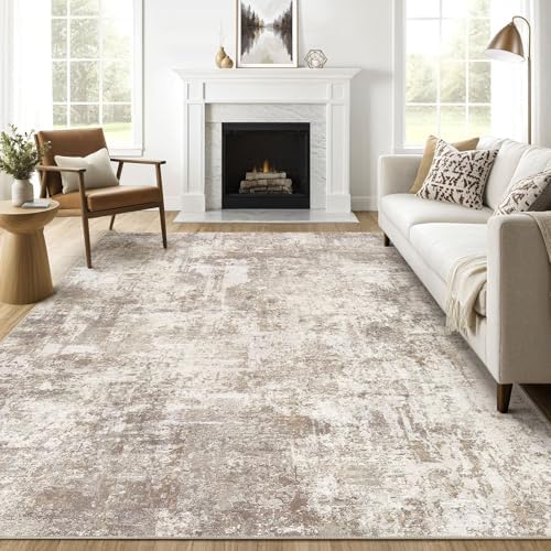 LOONGRUG 10x12 Area Rug Washable Large Neutral Modern Living Room Rug