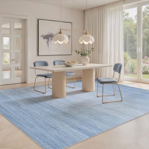 UERMEI 8x10 Washable Area Rug - Neutral Modern Abstract Living Room Rugs, Non-Slip Soft Large Indoor Floor Carpet for Bedroom Home Office & Under Dining Table Decor, Blue
