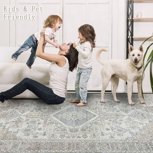 5x7 Washable Area Rugs for Living Room,Bedroom,Dining Room- Retro Taupe