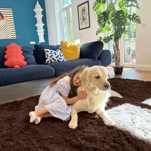 OLANLY 2x8 Machine Washable Runner Rugs for Hallway, Soft Fluffy Shaggy Bedside Rugs for Bedroom, Living Room, Indoor Floor Carpet for Kids Girls and Boys, Nursery Rooms, Home Decor Aesthetic, Coffee