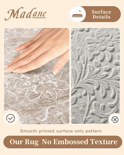Madane Washable Round Rug 5ft for Living Room, Soft Neutral Rug Brown/Sand
