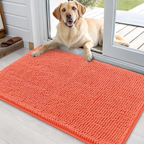 OLANLY Dog Door Mat for Muddy Paws 36x24, Super Absorbent Chenille Mud Mat