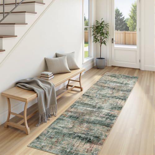 2x 6 Area Rug for Hallways, Abstract Washable Runner Rugs,Coffee/Green