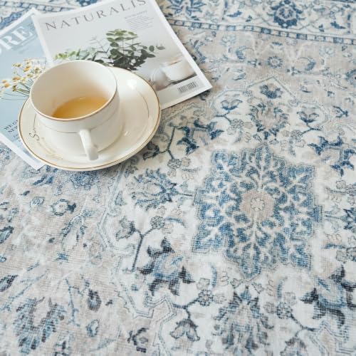 Joydeco Washable 2x5 Hallway Runner Rug Vintage, Blue Grey
