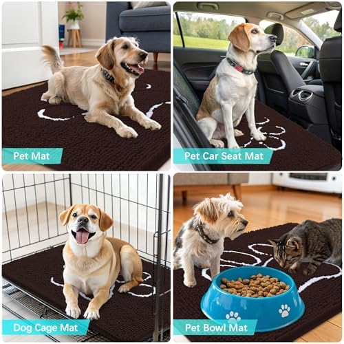 OLANLY Dog Door Mat for Muddy Paws 35x24, Paw Print Design Chenille Mud Mat