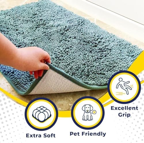 Muddy Mat® | Super Water Absorbent Door Mat Indoor, Microfiber Quick Dry Chenille Entryway Rug, Slip Resistant Front Door Mat, Indoor Mats for Entryway, Machine Washable Pet Rug, Sea Green 6ft x 9ft