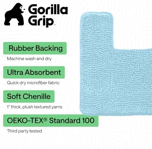 GORILLA GRIP Chenille Bath Rug Mat for Square Toilet Base, 24x19 Sky Blue