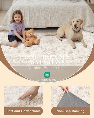 Madane 8x10 Area Rugs for Living Room, Washable Natural Soft Rug Wood/Ivory