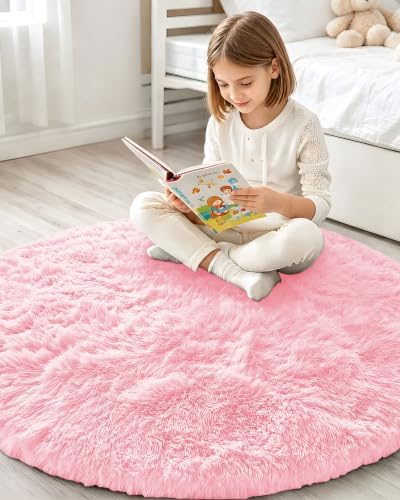 Smiry Round Area Rugs for Living Room Bedroom 2x2 ft, Fluffy Carpet