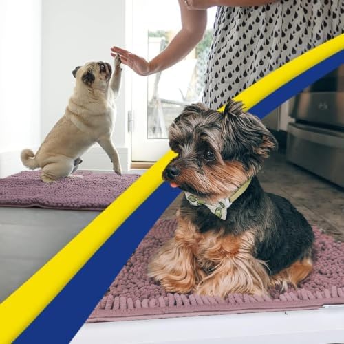 Muddy Mat® | Super Water Absorbent Door Mat Indoor, Microfiber Quick Dry Chenille Entryway Rug, Slip Resistant Front Door Mat, Indoor Mats for Entryway, Machine Washable Pet Rug, Plum 32" x 70"
