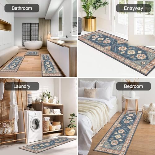 HEBE Boho Kitchen Rugs Set of 3, Non Slip Washable Kitchen Mats for Floor