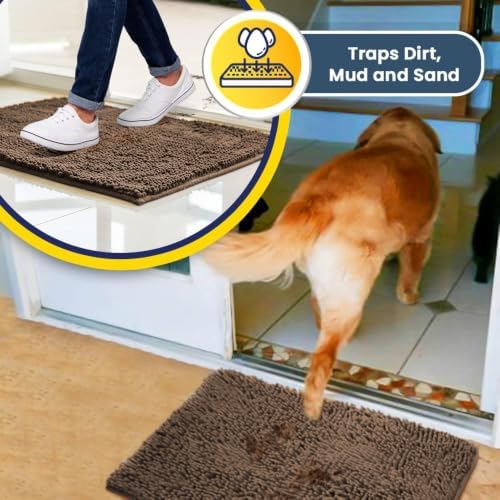 Muddy Mat® | Super Water Absorbent Door Mat Indoor, Microfiber Quick Dry Chenille Entryway Rug, Slip Resistant Front Door Mat, Indoor Mats for Entryway, Machine Washable Pet Rug, Tan 32" x 40"
