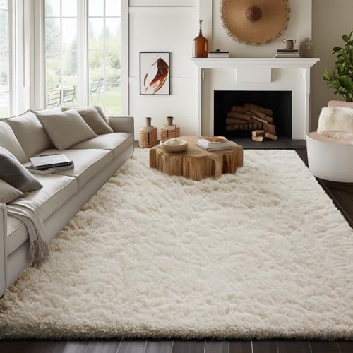 Ophanie 7x9 Area Rugs,Upgrade Non-Slip Fluffy Soft Rugs for Living Room,Large Shag Ivory Fuzzy Plush Rug,Ivory Shaggy Big Carpets for Bedroom,Kids Boys Girls Dorm Decor with Over 99 pcs Pile fibers