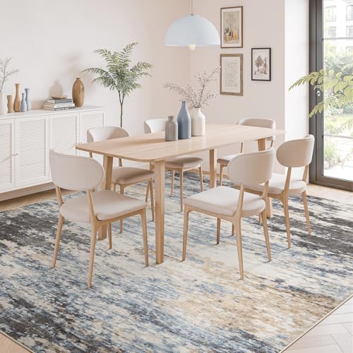 5x7 Area Rug for Living Room, Abstract Washable Non-Slip Rugs, Grey/ Blue