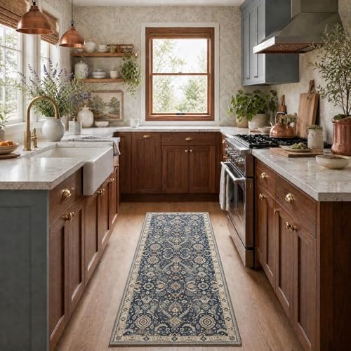 Bavni 2X5 Washable Hallway Runner Rug, Boho Floral Non Slip