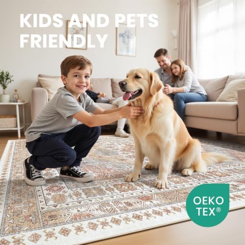 zesthome 8x8 Area Rug for Living Room,Large Washable Rug,Orange