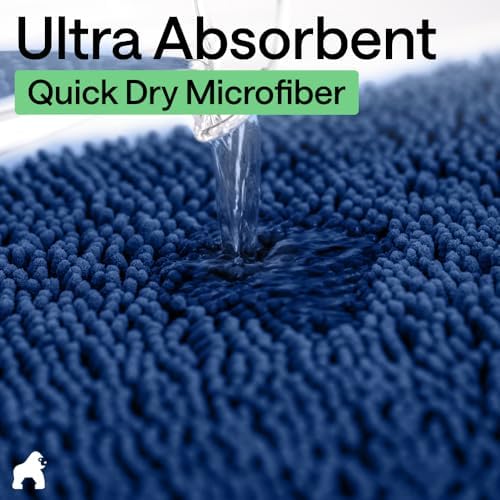 GORILLA GRIP Bath Rug Mat for Bathroom, Absorbent Chenille 44x26 Royal Blue