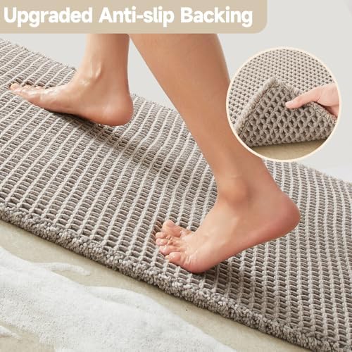 TYUU Waffle Bath Mat, Small Boho Bathroom Rugs Non Slip 24x16 Light Grey