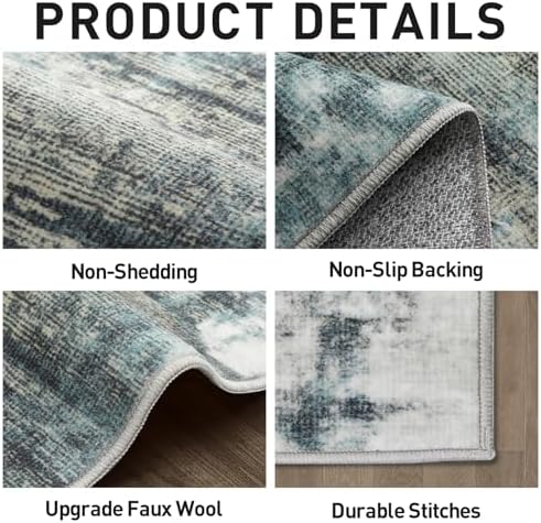 2'6''x8' Runner Rugs Washable Rug:Modern Abstract Hallway Teal Green Carpet