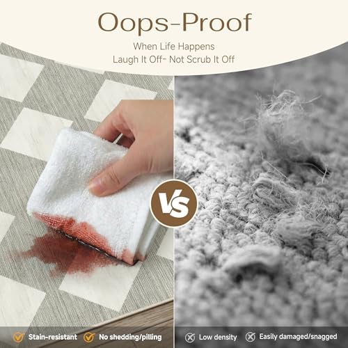PureCozy Grey 5x7 Washable Area Rug Living Room Non Slip Checkered Carpet